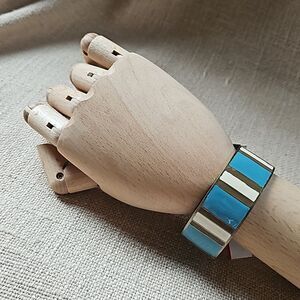 NOS Lee Angel Enamel Clasper  Bracelet  Blue Cream Tan & Gold